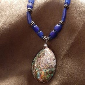 Abalone and blue Russian trade bead necklace